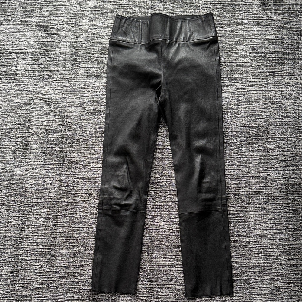 Women's Black Straight Leg Leather Pants